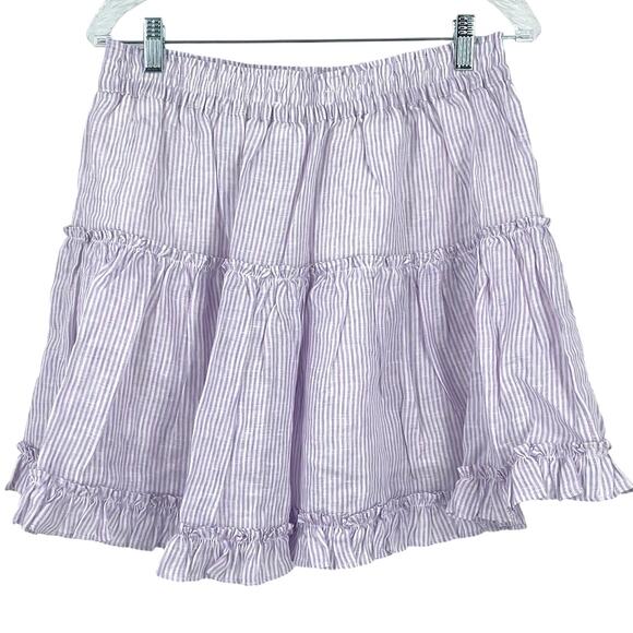 Hill House The Paz Skirt in Lilac Stripe Size XL Linen Cotton - Picture 4 of 9
